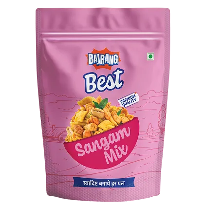 When North meets West and spice meets crunch, Sangam Mix is born! Bajrang’s Sangam Mix brings together a ride of flavours, sevs, dals, peanuts, and masala flakes in a spicy-salty fusion that hits the spot. It’s perfect for any time snacking, be it with friends, while binge-watching, or on the go. Every bite is full of Indian tadka that makes your palate dance with joy.